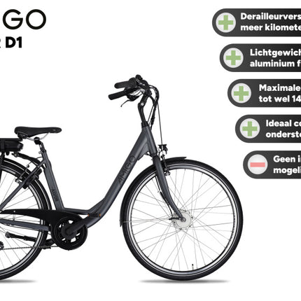 Amigo E-Alvor D1 Dames 7V V-Brakes matzwart 50 cm 28 inch