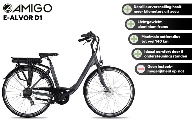 Amigo E-Alvor D1 Dames 7V V-Brakes matzwart 50 cm 28 inch