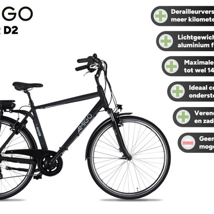 Amigo E-Alvor D2 Heren 7V V-Brakes matzwart 53 cm 28 inch