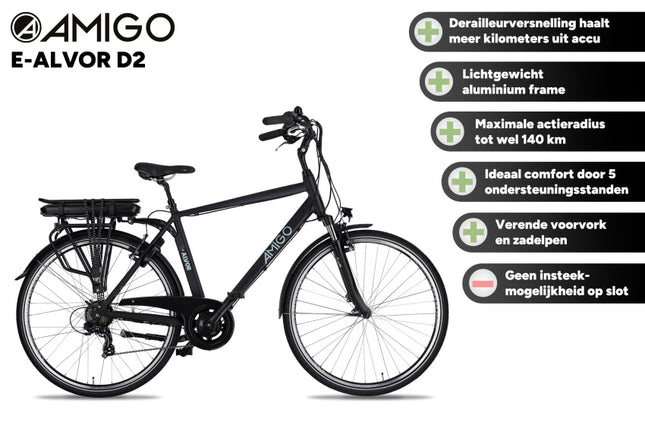 Amigo E-Alvor D2 Heren 7V V-Brakes matzwart 53 cm 28 inch
