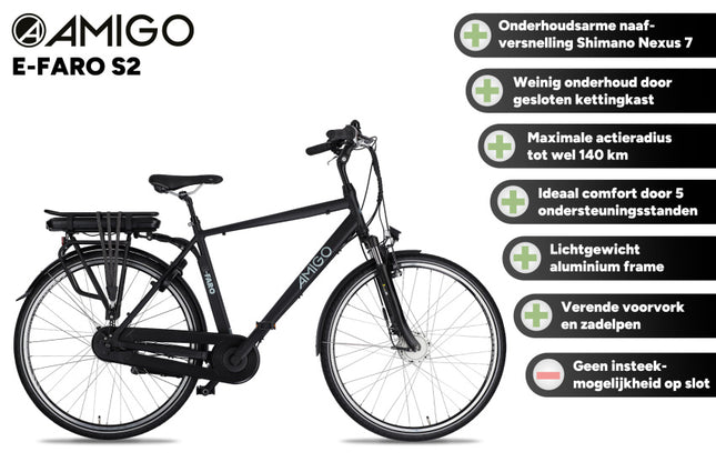 Amigo E-Faro S2 Heren 7V Rollerbrake matzwart 53 cm 28 inch