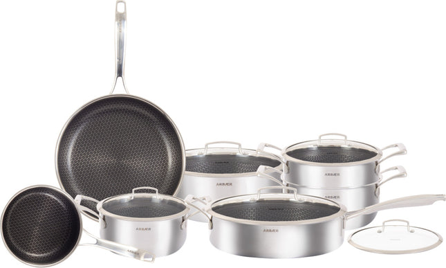 Arbaer 12-Delige Pannenset Inductie Met Honingraat Anti-Aanbaklaag
