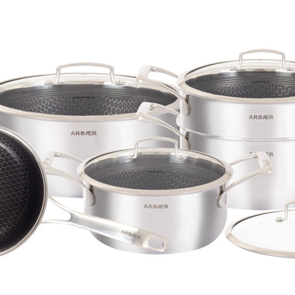 Arbaer 9-Delige Pannenset Inductie Met Honingraat Anti-Aanbaklaag
