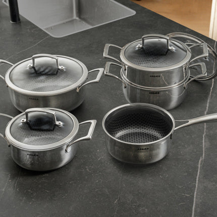 Arbaer 9-Delige Pannenset Inductie Met Honingraat Anti-Aanbaklaag