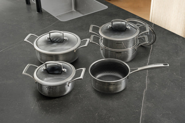 Arbaer 9-Delige Pannenset Inductie Met Honingraat Anti-Aanbaklaag