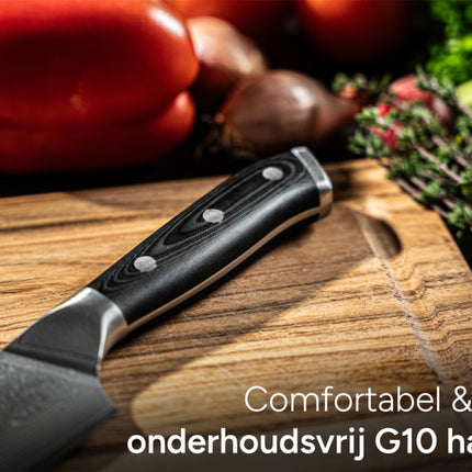 Arbaer Koksmes 18 Cm - Japans Santoku Lemmet - Damascus Staal - G10 Handvat