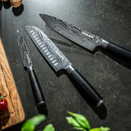 Arbaer Messenset 3-Delig - Japanse Damascus Print - Pakka Houten Handvat