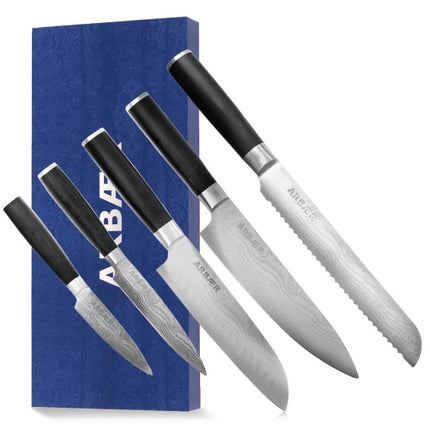 Arbaer Messenset 5-Delig - Japanse Damascus Print - Pakka Houten Handvat