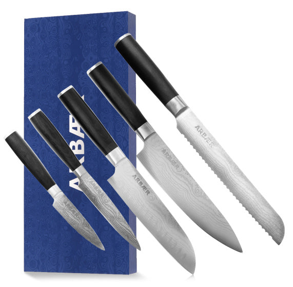 Arbaer Messenset 5-Delig - Japanse Damascus Print - Pakka Houten Handvat