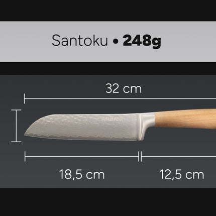 Arbaer Santoku Koksmes 18,5 Cm - Damascus Staal - Olijfhouten Handvat - Japans