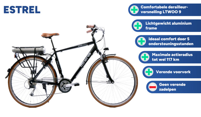 Minerva Estrel Heren 9V V-Brakes zwart 53 cm 28 inch