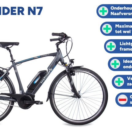 Tretwerk E-Rounder N7 Heren 7V V-Brakes grijs 53 cm 28 inch