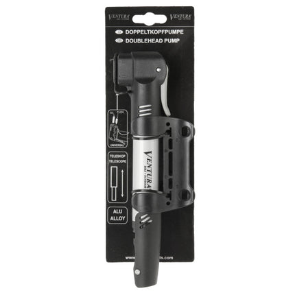 Ventura Fietspomp Mini Dubbel Telescopisch Opvouwbaar T-Handvat