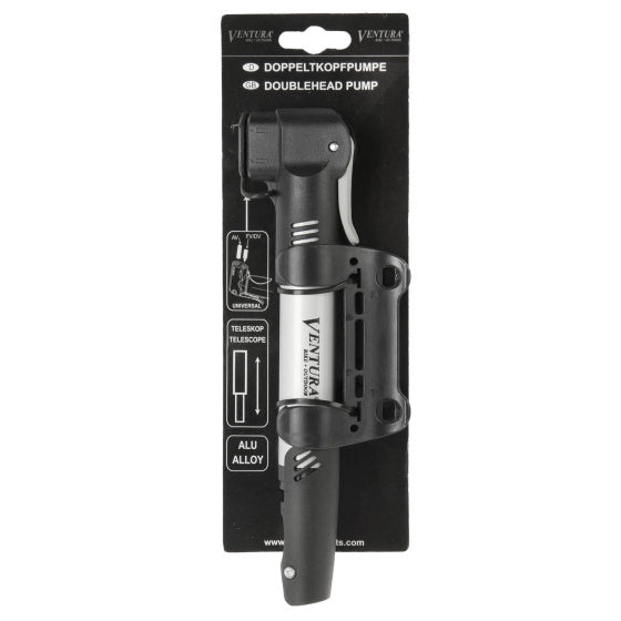 Ventura Fietspomp Mini Dubbel Telescopisch Opvouwbaar T-Handvat