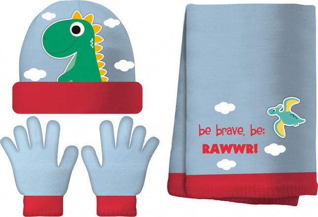 Zaska Winterset Dino Jongens Katoen Blauw 4-Delig One-Size